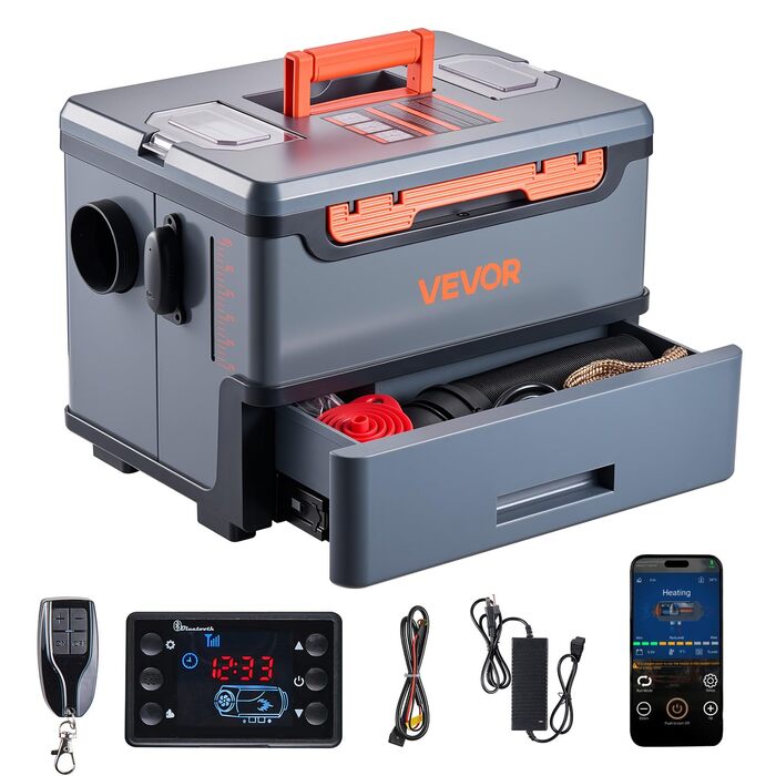 Дизельний опалювач VEVOR 8 кВт, 12/24V, портативний, з Bluetooth, пультом ДУ та LCD, 5л бак, для вантажівок та автодому