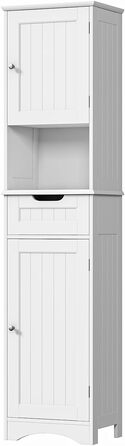 Висока шафа для ванної Bealife 170x40x30 см, біла, з регульованими полицями, відкритою нішею, шухлядою та дверцятами для ванної кімнати, вітальні, спальні
