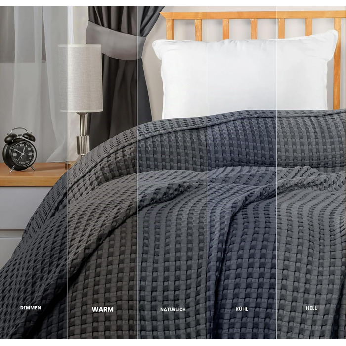 Вафельна літня ковдра Utopia Bedding з 100% бавовни, антрацит, 228x228 см