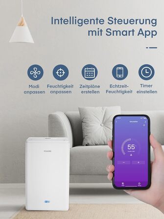Електричний осушувач повітря FOHERE 20л/добу з Wi-Fi, для 135 м³ (50 м²), безперервний дренаж, сушка білизни, таймер, автоматичне вимкнення
