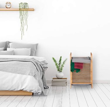 Кошик для білизни Relaxdays з бамбука, прямокутний, з кришкою, для брудної білизни у ванну, 60x40x35 см, натуральний/сірий