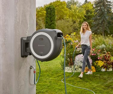 Gardena PowerRoll XXL Solo: Автоматичний шланг-намотувач з акумулятором, 40 м, білий, UV-стійкий, для саду