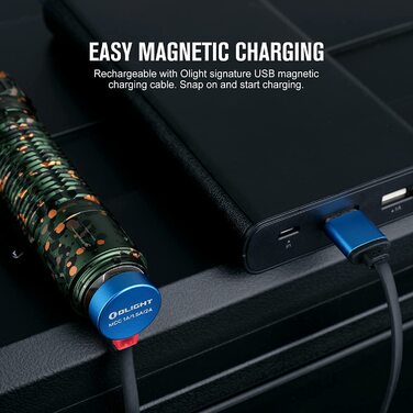 Ліхтарик тактичний OLIGHT Warrior 3S, 2300 люмен, 5 режимів, USB-зарядка, з датчиком відстані, водонепроникний IPX8, для кемпінгу, туризму, пошуку, синій