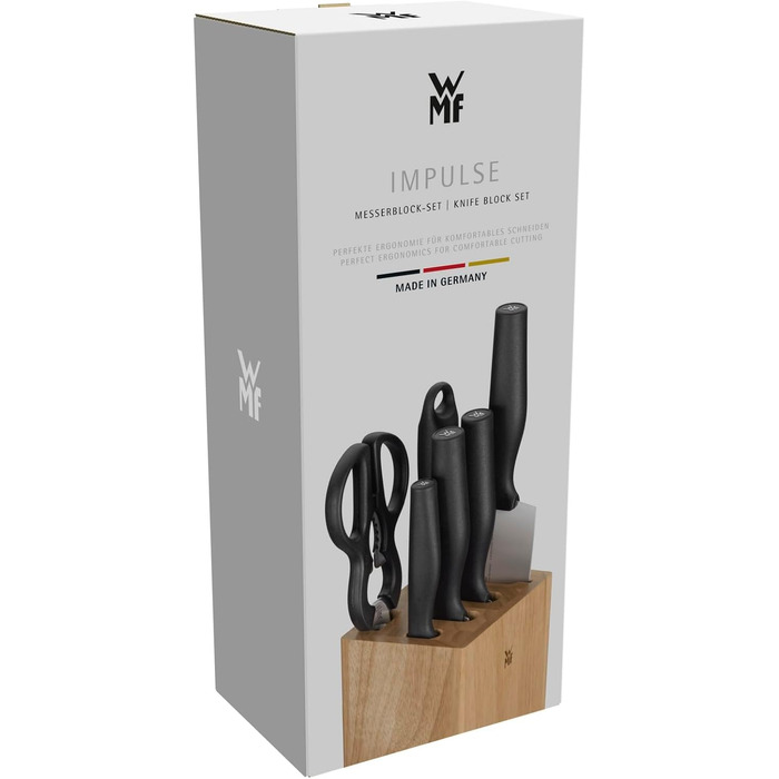 Набір ножів для кухні WMF Impulse з підставкою з натурального дерева, 7 предметів, Made in Germany