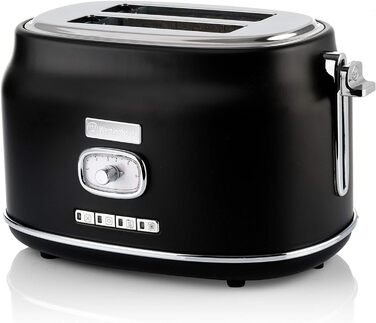Тостер Westinghouse Retro на 2 скибки, знімна решітка для булочок, 6 режимів підсмаження, центрування хліба, функції розморожування, підігріву й зупинки, індикатор, висувний піддон для крихт, чорний