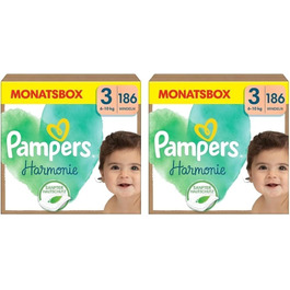 Дитячі підгузки Pampers Harmonie розмір 1 (2-5 кг), гіпоалергенні, на рослинній основі, 180 шт.