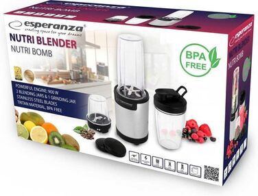 Блендер Esperanza EKM030 Nutri 9в1, 900Вт, сріблястий, персональний