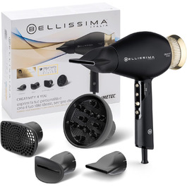 Фен Bellissima Creativity 4 You професійний, з іонізацією, 1800 Вт, 4 насадки, дифузор, розумний контроль температури, 2 швидкості, 3 режими нагріву, б'юті-сумка