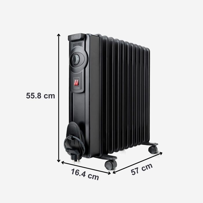 Масляний радіатор BLACK+DECKER BXRA2300E, 2300 Вт, 11 секцій, з термостатом та захистом від перегріву, чорний