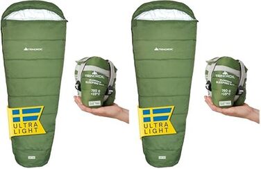 Ультралегкий літній спальний мішок Trinordic (мумія) для дорослих, компактний для кемпінгу, хайкінгу та трекінгу, розмір Regular (набір 2 шт)