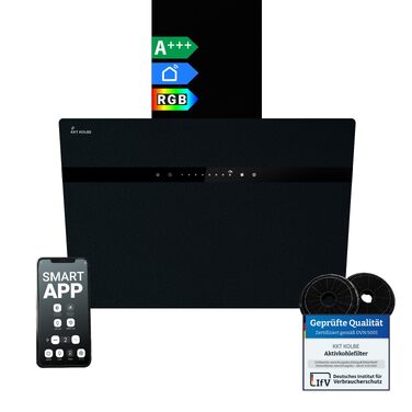 Витяжка кухонна KKT Kolbe Style 60 cm A+++, 782 м³/год, нержавіюча сталь та чорне скло, WLAN, RGBW-LED підсвічування, сенсорне керування, STYLE6005SMAO