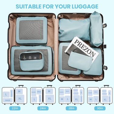 Набір органайзерів для одягу в подорож Packing Cubes для валізи, 10 шт, легкі органайзери для багажу та аксесуарів (Блакитно-зелений, Trace Of Paradise)