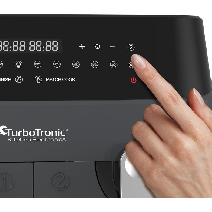 Аерофритюрниця TurboTronic XXL 9L (2x 4,5L) з подвійним кошиком, цифрове керування, 12 програм, без олії, сіра