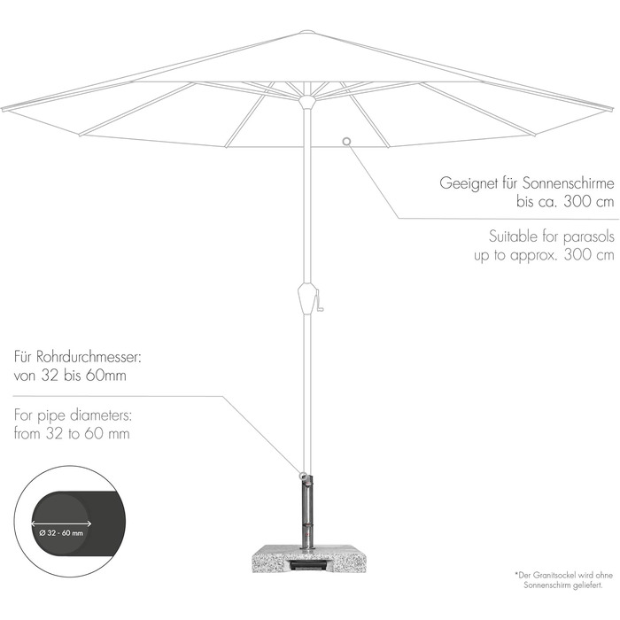 Гранітна основа на колесах Doppler Active 50 кг з висувною ручкою для парасолі, антикорозійна