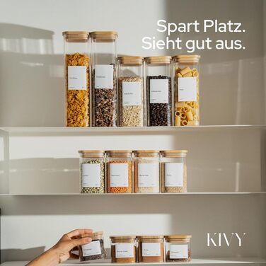 Набір скляних герметичних контейнерів для зберігання продуктів KIVY з бамбуковими кришками, квадратні, 2 шт по 1800 мл, з етикетками