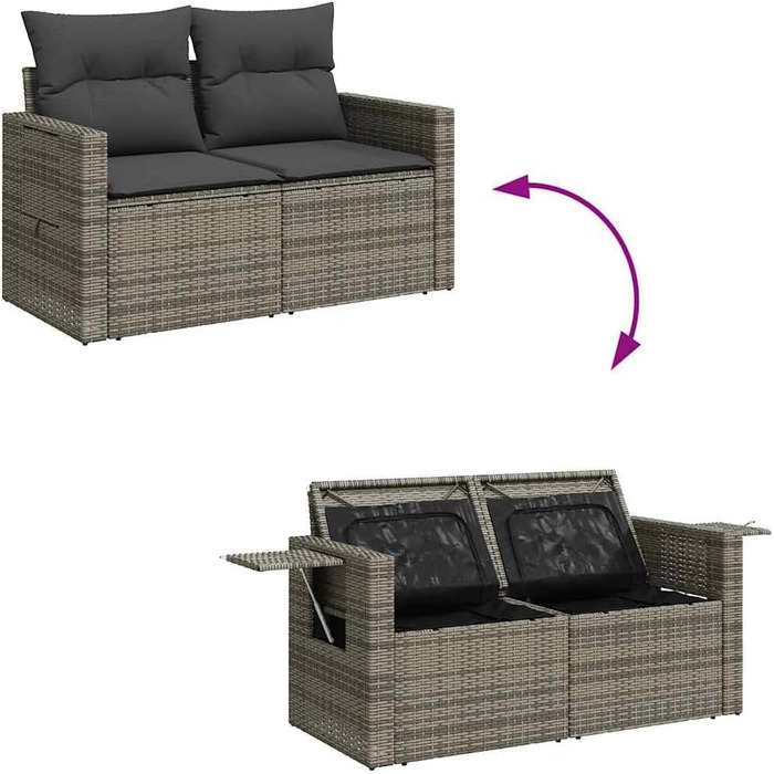 Комплект садових меблів Lounge Sofa на 6 місць, сірий поліротанг з подушками, набір м'яких меблів для тераси та саду