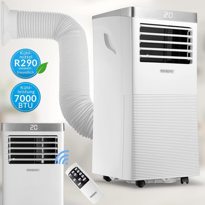 Мобільний кондиціонер MONZANA 4-в-1 7000 BTU з пультом, осушувачем, таймером, 2100 Вт