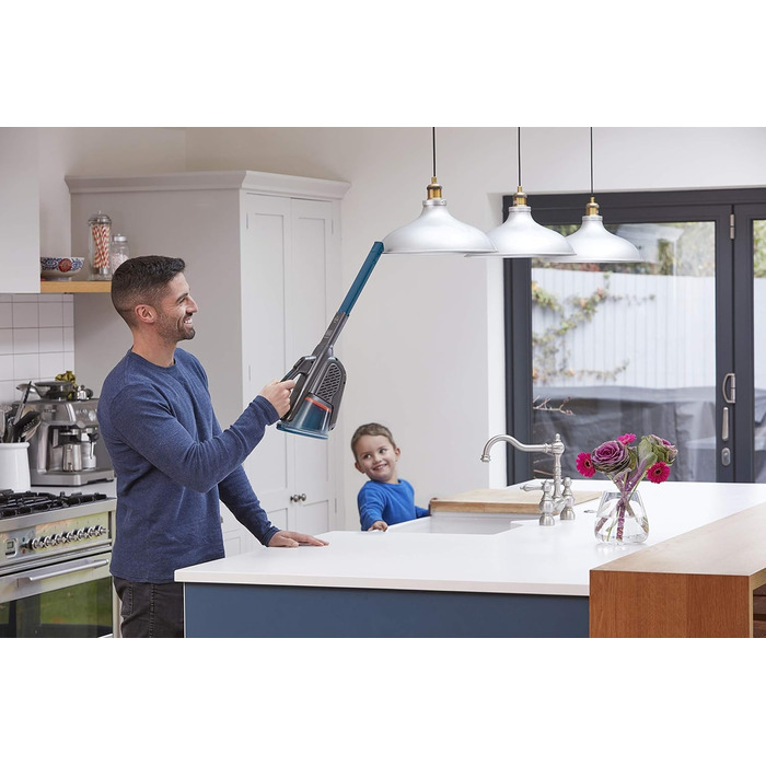Акумуляторний ручний пилосос BLACK+DECKER BHHV320B, 12В, 25AW, циклонна фільтрація, без мішка, з висувною щілинною насадкою та зарядною станцією, титаново-синій