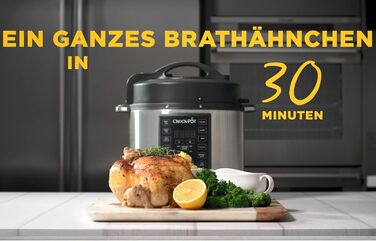 Мультиварка Crockpot Express 12-в-1, програмована, 5,6 л, з функціями повільного приготування, пароварки та смаження, для 6–7 осіб, нержавіюча сталь