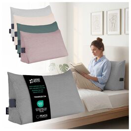 Подушка для спини DreamRoots клиноподібна для ліжка та дивана 70x40x20 см, темно-сіра. Зручна подушка для читання з кишенею, знімний чохол з корду.