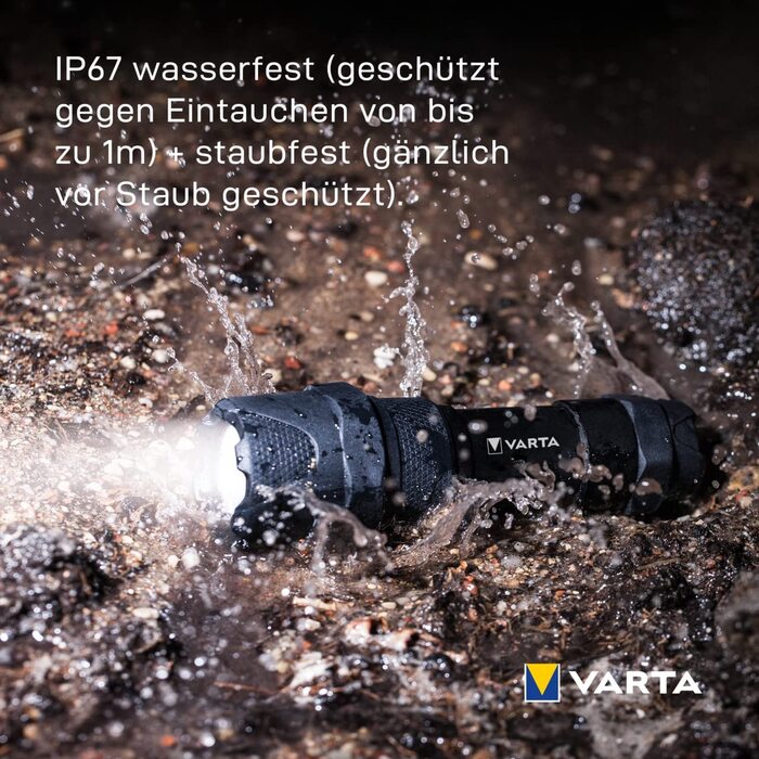 Ліхтарик VARTA Indestructible F10 Pro LED 6 Вт з 3 батарейками AAA, водо- та пилозахищений, ударостійкий, робочий ліхтар з двома режимами освітлення