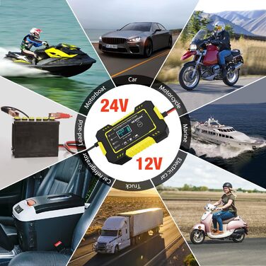Зарядний пристрій для акумулятора 12V 6A - Smart автоматичний заряд для авто, вантажівки, мотоцикла, газонокосарки, човна, морських акумуляторів з температурною компенсацією