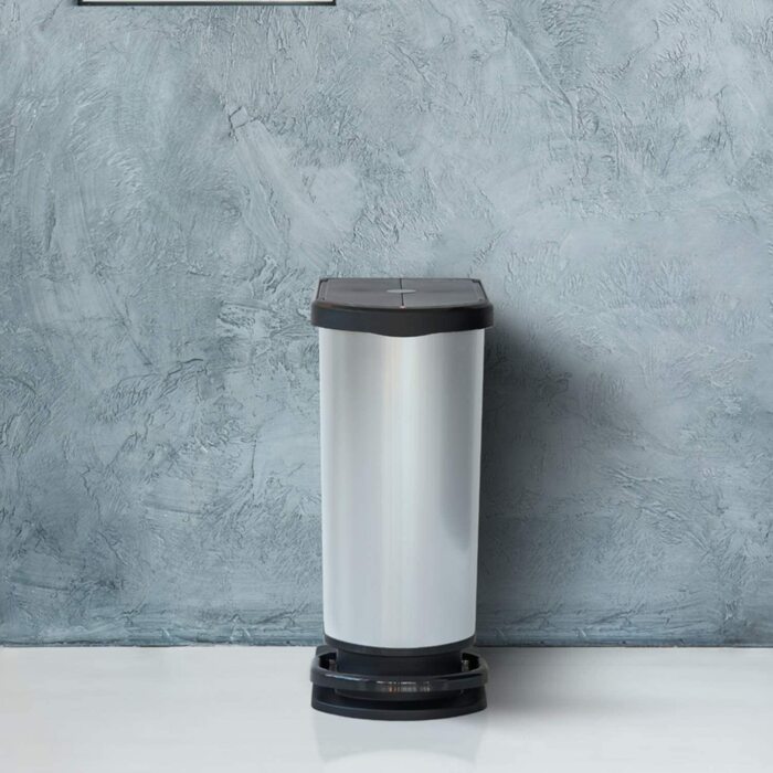 Смітник Rotho Paso Duo 50 л для сортування сміття з кришкою та педаллю, пластик BPA-free, сріблястий металік, на 2 пакети