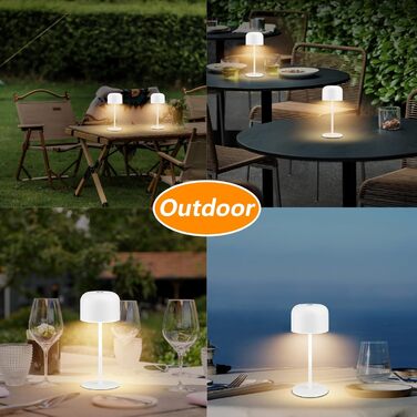 Klighten набір з 2 шт. бездротових LED настільних ламп, диміруємі, IP54, 3000-6000K, сенсорне керування, USB-C, для дому та вулиці, висота 21 см, білий колір