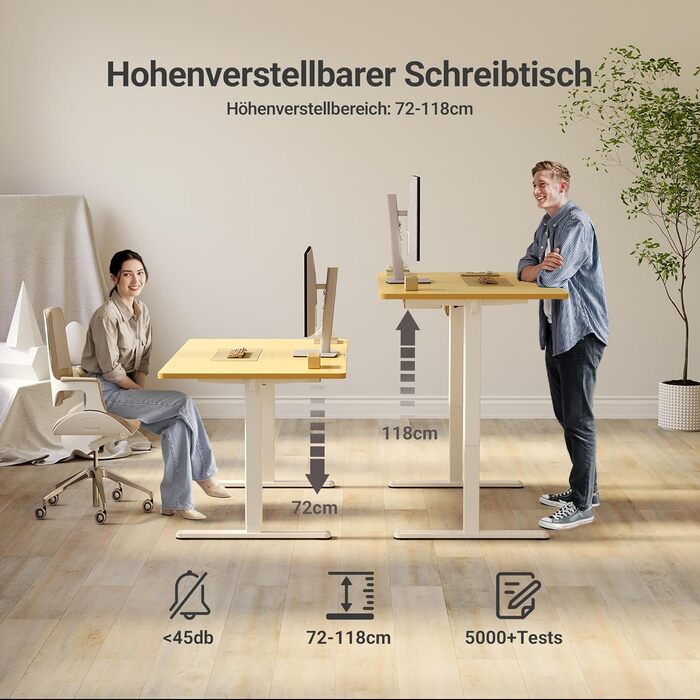 Регульований стіл Claiks 160x80 см (FSC®) бежевий - для офісу та дому, вантажність 80 кг, 3 режими пам'яті