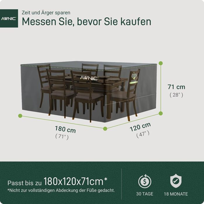 Чохол для садових меблів Awnic 180x120x71 см, 420D Oxford, водонепроникний, анти-UV, захист від розривів