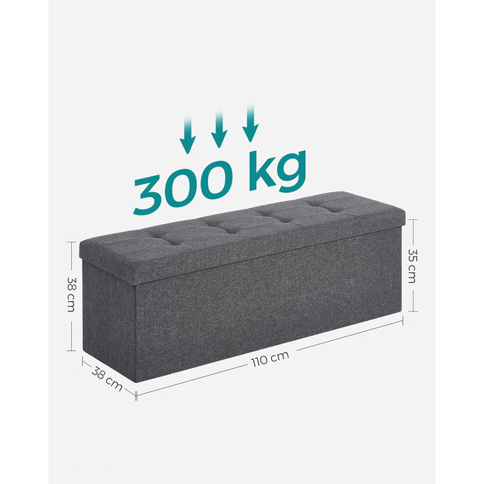 Складаний пуф SONGMICS з місцем для зберігання, 110×38×38 см, темно-сірий, до 300 кг, для вітальні, спальні, передпокою