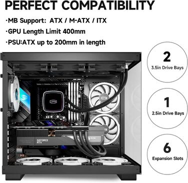 Корпус для ПК CPS C3T500 ARGB Tower ATX, 6x120 мм ARGB вентилятори, сумісний з RTX 40, подвійне загартоване скло, безстійковий дизайн, чорний, PCCOOLER