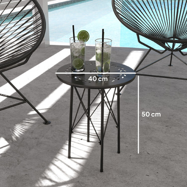Outsunny Garden Table Ø40 x 50 см, Атмосферостійкий сталевий балконний стіл, Бічний столик із захисними ніжками з квітковим дизайном, Круглий обідній стіл на відкритому повітрі, Кемпінговий стіл Патіо Стіл для патіо Стіл для саду Балкон Чорний