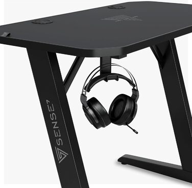 Ігровий стіл SENSE7 Nomad Classic 100x50 см, комп'ютерний стіл з вуглецевим покриттям, геймерський стіл з гачком для навушників, підстаканником і тримачем для контролера, ергономічний