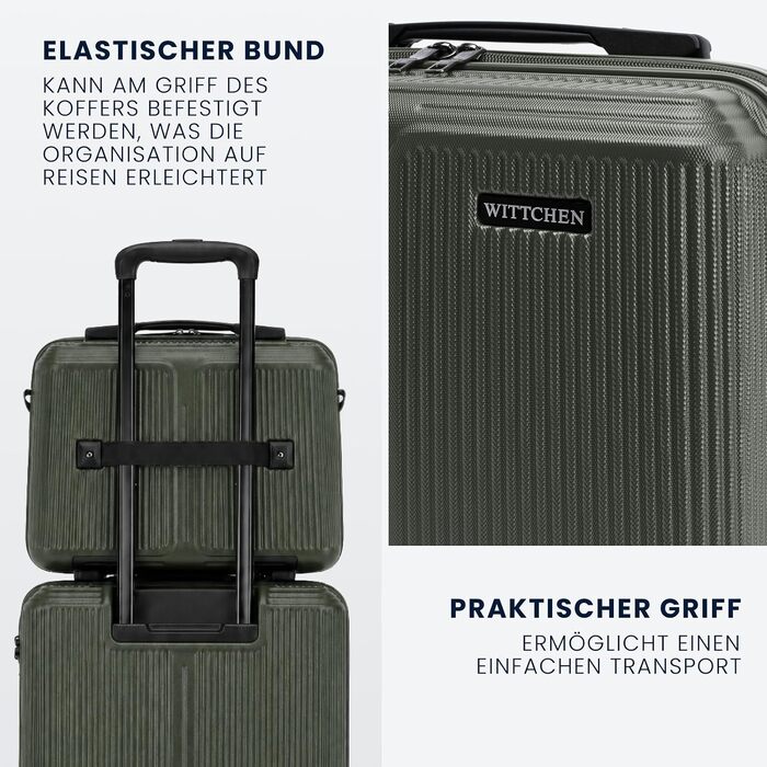 Валіза велика Wittchen Stripes Line XL (76.5x50x29 см) — Жорстка пластикова валіза-тролей ABS 96 л, 4 колеса 360°, кодовий замок, колір Khaki (з косметичкою S)