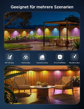 Розумні вуличні стінові світильники Govee Outdoor Wall Lights, RGBWIC, водонепроникні IP65, комплект 12 шт.