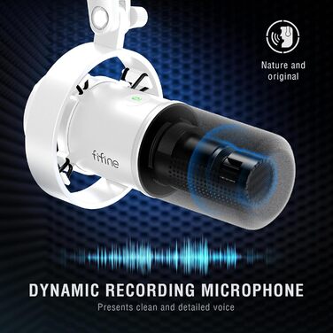 Динамічний XLR USB-мікрофон FIFINE для студії, стрімінгу, подкастів, геймінгу, ПК, PS4/5, Mac, мікшерів і звукових карт, білий