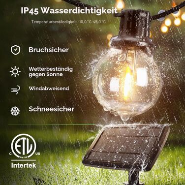 Гірлянда сонячна вулична Lichterkette G40 30м, водонепроникна, 4 режими, автоматичний вмикач, для тераси, весілля, саду