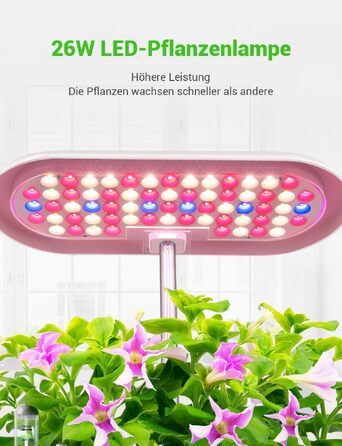 Smart Garden: Гідропонна система для вирощування зелені з LED лампою 26W та 12 капсулами. Регульована висота до 50 см.