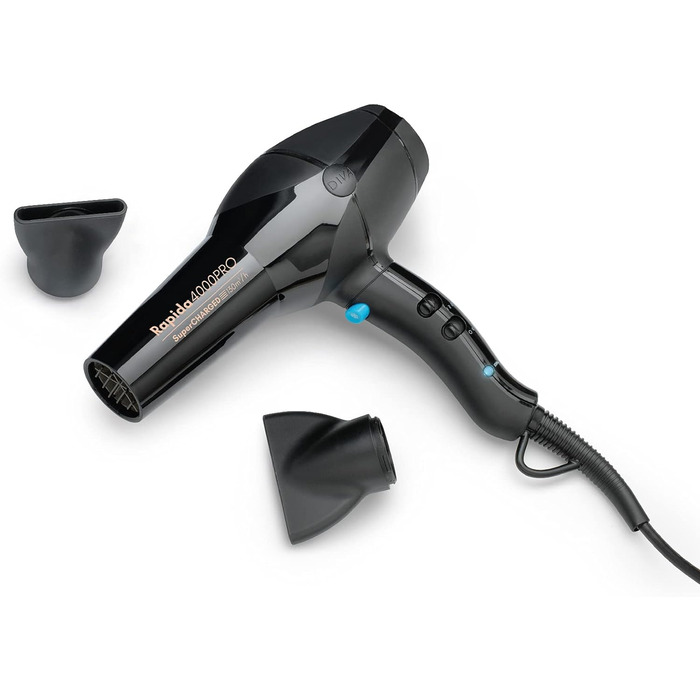 Фен для волосся Diva Styling Rapida 4000 Pro, 4 температурні та 2 швидкісні режими, Cool-Shot, надійний AC-мотор, чорний онікс