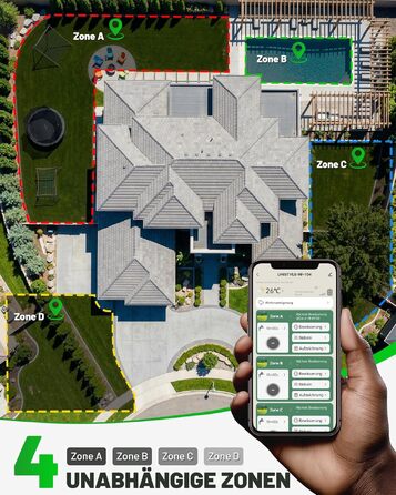 Розумний таймер для поливу GardenLife з Wi-Fi, 4 канали, керування через додаток та голосові команди, 5 програм поливу для газону та саду