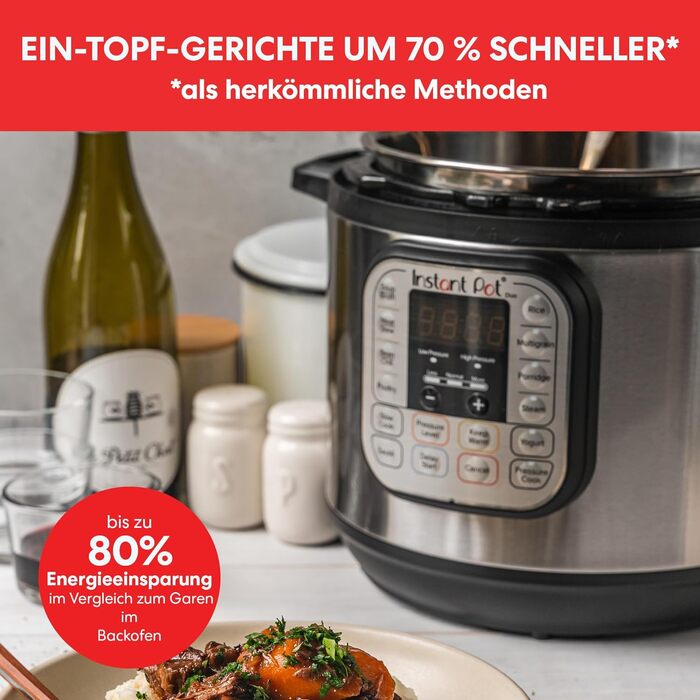 Мультиварка Instant Pot Duo 7-в-1, 5,7 л, електрична скороварка, рисоварка, йогуртниця, пароварка, повільноварка, з нержавіючої сталі, чорна