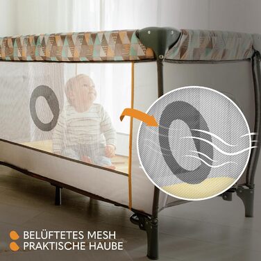 Дитяче ліжечко-манеж Lionelo Sven Plus 4 в 1 з пеленальним столиком, москітною сіткою, бічним входом, для новонароджених до 15 кг, складане, з сумкою