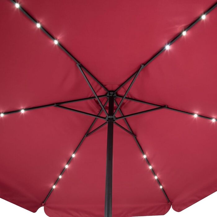 Садова парасолька Kingsleeve® з UV-захистом 80+, LED-підсвіткою та вентиляцією, водонепроникна, алюмінієва рама з рукояткою, 330 см (Червона)