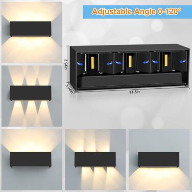 LED настінні світильники ledmo 30W, 4 шт, для внутрішнього та зовнішнього використання, три ряди, регульований кут світла, тепле біле світло 3000K, водонепроникні IP65, чорний колір