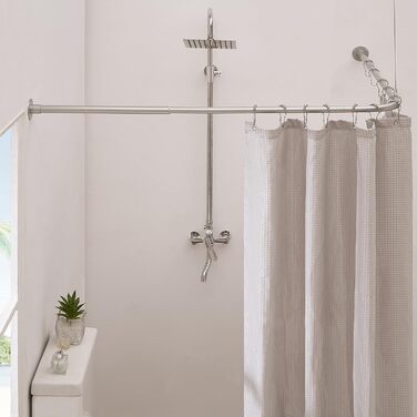 Crkmire L-подібний карниз для душу 61-134 см, 90° кут, вигнута штанга для ванної кімнати, сріблястий, з 12 кільцями