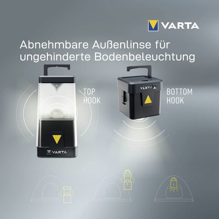 Світлодіодний кемпінговий ліхтар VARTA L30RH, акумуляторний і на батарейках AA, з димером і нічником, для кемпінгу, відпочинку та надзвичайних ситуацій