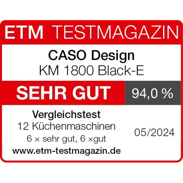 Кухонна машина CASO KM 1800 Black-E, 1800 Вт, матовий алюміній, 6 л, 10 швидкостей, сенсорне управління, планетарне змішування