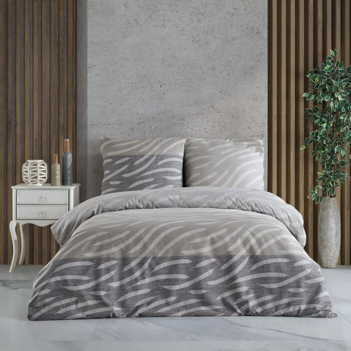 Комплект постільної білизни з бавовни Prime Grey: підковдра 200x220 см та 2 наволочки 80x80 см, дихаюча та м'яка, з блискавкою, сертифікат Oeko-TEX, сірий колір