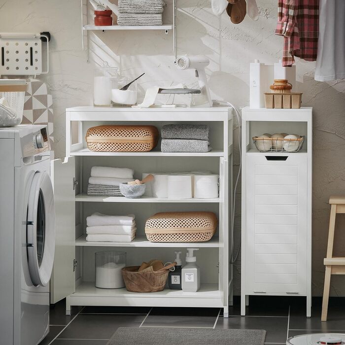 SoBuy BZR121-W Комод для ванної з 2 дверцятами, середній білий шафа 70x90x35 см, меблі для ванної, тумба у передпокій